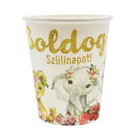 Party Kellék Állat mintás papír pohár Boldog szülinapot felírattal 6 db/ csomag
