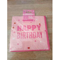 Party Kellék.Fondant.Marcipán. Rózsaszín Happy Birthday felíratú szalvéta