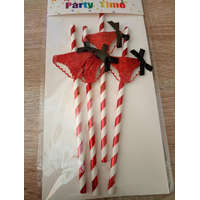 Party Kellék. Fondant Marcipán. Piros bugyis papír szívószál 4 db/ csomag