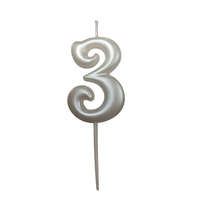Gyertya gyöngyház fehér "3" - dobozos