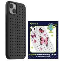 DRO Etui Pinit Dinamikus + Virág / Pillangó Pin iPhone 14 / 15 / 13 6.1" fekete minta 1 tok