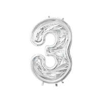 3-as számkeret latex léggömbökhöz, 126 cm, ezüst