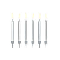 Születésnapi gyertyák, sima, ezüst, 6cm (1 db / 6 db.)