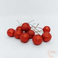  Glitteres drótos bogyó - 1,5 cm - piros