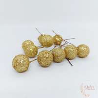 Glitteres drótos bogyó - 1,5 cm - arany
