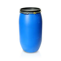 Rekubik 120 literes széles nyakú, műanyag fedeles hordó, szorítógyűrűvel, kék, UN tanúsítvánnyal