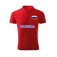 Russia feliratos galléros rövidujjú női póló - Oroszország szurkolói ingnyakú póló (piros)