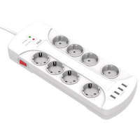 Well Well 8-as hálózati elosztó kapcsolóval, 4x USB-A 3m fehér (EXTS-8S3M-PROT/USB4-WL)