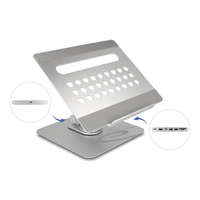 Delock Delock Tablet és laptop állvány beépített dokkoló állomással 4K - HDMI / Kártyaolvasó / Hub / PD 3.0 90 W - 360 forgatható