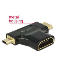 Delock Delock Adapter Gyors-sebességű HDMI Ethernettel - HDMI A anya > HDMI mini-C apa + micro-D apa fekete (65666)