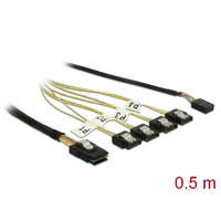Delock Delock Kábel Mini SAS SFF-8087 > 4 x 7 tűs SATA + oldalsáv, 0,5 m fém (85674)
