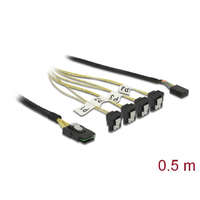 Delock Delock Kábel Mini SAS SFF-8087 >4 x SATA 7 érintkezős hüvely 90 fokban ívelt + oldalsáv, 0,5 m (85683)