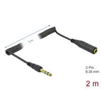 Delock Delock Csavartkábel meghosszabbítás 3 tűs 6,35 mm sztereo Jack apa sztereo jack anya 2 m, fekete (85938)