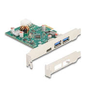 Delock Delock PCI Express x1 kártya - 1 x külső USB Type-C anya PD 30 W és 2 x külső A-típusú USB 5 Gbps anya (90229)
