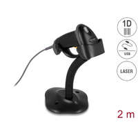 Delock Delock USB vonalkód leolvasó 1D csatlakozó kábellel és állvánnyal - lézer - fekete (90584)