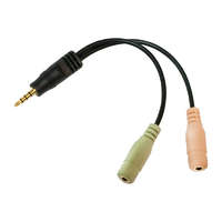 Logilink Logilink Audioadapter, 3,5 mm-es 4 tűs/M - 2x3,5 mm-es 3 tűs/F, fekete, 0,15 m (CA0021)