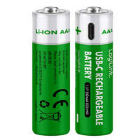 Loiglink Logilink AAA 1,5 V-os lítium-ion újratölthető akkumulátorok, 550 mAh/825 mWh, beépített USB-C port, újratölthető, 2 db.