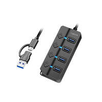 Logilink Logilink USB 3.2 Gen1 Hub, 4 port, be-/kikapcsoló, fekete