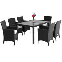 Casaria Casaria RIGA 13 részes polyrattan kerti étkező szett kerti bútor garnitúra 6 személyes fekete WPC asztallap 992866