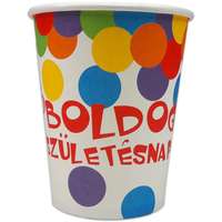 Festa Boldog születésnapot feliratos 6 darabos papírpohár - 250 ml, konfetti mintás