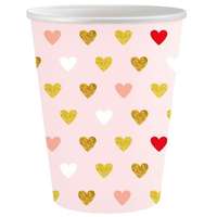 Godan XOXO: Rózsaszín papírpohár szívekkel, 250 ml - 6 db