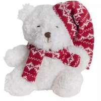 QX Piros sapkás karácsonyi maci plüssfigura - 13 cm