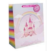 QX Ajándéktasak mesebeli kastély mintával, 18 x 23 cm - Rózsaszín