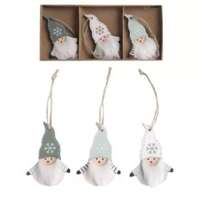 QX Fa Mikulás dísz akasztóval, 8 cm - 3 db-os, zöld-fehér