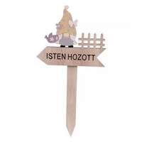 QX Földbe szúrható fa dekoráció „Isten hozott" felirattal és manó figurával