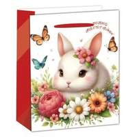 QX Nyuszi virágokkal ajándéktasak - 18 x 23 cm