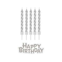 Boldog Születésnapot Ezüst B&C Silver Happy Birthday gyertya szett 16 db-os
