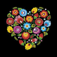 Színes Virág Folk Heart Black szalvéta 20 db-os 33x33 cm