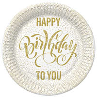 Boldog Születésnapot Happy Birthday Dotted Gold papírtányér 8 db-os 22,7 cm