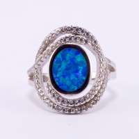 Ezüst kék opál köves gyűrű cirkónia kövekkel "két soros"