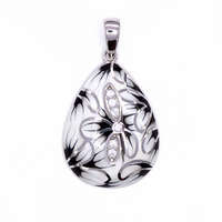 Ékszer ABC Ezüst zománcozott cirkónia köves medál "feh-fek.virág"