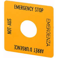 Eaton Eaton 058874 SQT1 VÉSZ-KI tábla, 4 nyelvű, sárga, kerek, d=60 mm