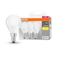 Osram OSRAM Base LED kisgömb, matt plasztik búra, 5W 470lm 2700K E14 − 3 db-os szett, átlagos élettartam: 10000 óra, fényszín: meleg fehér LED BASE CL P 40 FR 5W 2700K E14 x3 ( 4058075090507 )