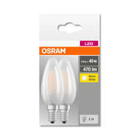  OSRAM Base LED gyertya, matt üveg búra, 4W 470lm 2700K E14 − 2 db-os szett, átlagos élettartam: 10000 óra, fényszín: meleg fehér LED BASE CL B 40 GL FR 4W 2700K E14 x2 ( 4058075803930 )