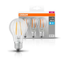 Osram OSRAM Base LED körte, átlátszó üveg búra, 6,5W 806lm 4000K E27 − 3 db-os szett, átlagos élettartam: 10000 óra, fényszín: hideg fehér LED BASE CL A 60 FIL 6.5W 4000K E27 x3 ( 4058075819535 )