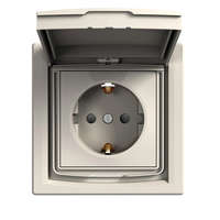 Schneider Electric Schneider Electric Asfora EPH3100323 vízmentes földelt csatlakozóaljzat (dugalj), gyermekvédelemmel, csapófedéllel, 2P+F, bézs burkolattal, kerettel, IP44, süllyesztett, 16A 250V ( EPH3100323 ).