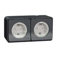 Schneider Electric Schneider Electric Mureva Styl MUR36029 IP55 vízmentes földelt dupla csatlakozóaljzat (dugalj) gyermekvédelemmel, csapófedéllel, 2x2P+F, antracitszürke színben, komplett szerelvény, falon kívül, vízmentes (IP55) 16A 250 ( MUR36029 ).