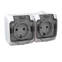 Schneider Electric Schneider Electric Cedar Plus WDE000526 IP44 vízmentes földelt dupla csatlakozóaljzat (dugalj) gyermekvédelemmel, csapófedéllel, 2x2P+F, fehér színben, komplett szerelvény, falon kívül, vízmentes (IP44) 16A 250 ( WDE000526 ).
