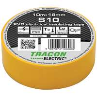 Tracon Electric Tracon, S10, szigetelőszalag, sárga, 10 m x 18 mm, PVC, 0-90°C Tracon (S10)