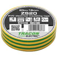 Tracon Electric Tracon, ZS20, szigetelőszalag, zöld-sárga, 20 m x 18 mm, PVC, 0-90°C Tracon (ZS20)