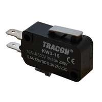 Tracon Tracon KW3-15 Helyzetkapcsoló, mikro, rugószáras 1×CO 10(3)A/230V, 15mm, 4,8x0,8 mm, IP00