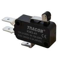 Tracon Tracon KW3-41 Helyzetkapcsoló, mikro, karos-görgős 1×CO 10(3)A/230V, 15mm, 6,3x0,8 mm, IP00