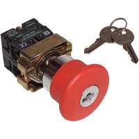 Tracon Tracon NYGBS142P Reteszelt gombafejű vészgomb, fémalap, piros, kulcsos 1×NC, 3A/400V AC, IP42, d=40mm