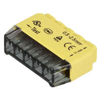  Tracon RVU2,5-5 Csavar nélküli vezetékösszekötő, sárga 5x0,5-2,5mm2, 450VAC, max. 16A