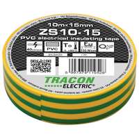 Tracon Electric Tracon ZS10-15, Szigetelőszalag, zöld/sárga 10m×15mm, PVC, 0-90°C, 40kV/mm