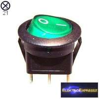 1ák.3p.2áll.Világító billenő kapcsoló.250V/6.5A.Zöld világítással.